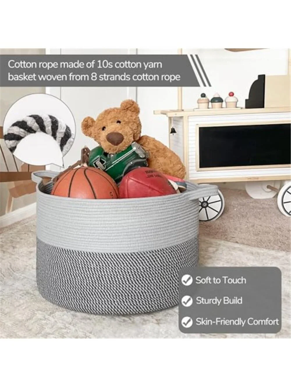 New XXXLarge Woven Rope Blanket Basket Living Room Grey, 90L